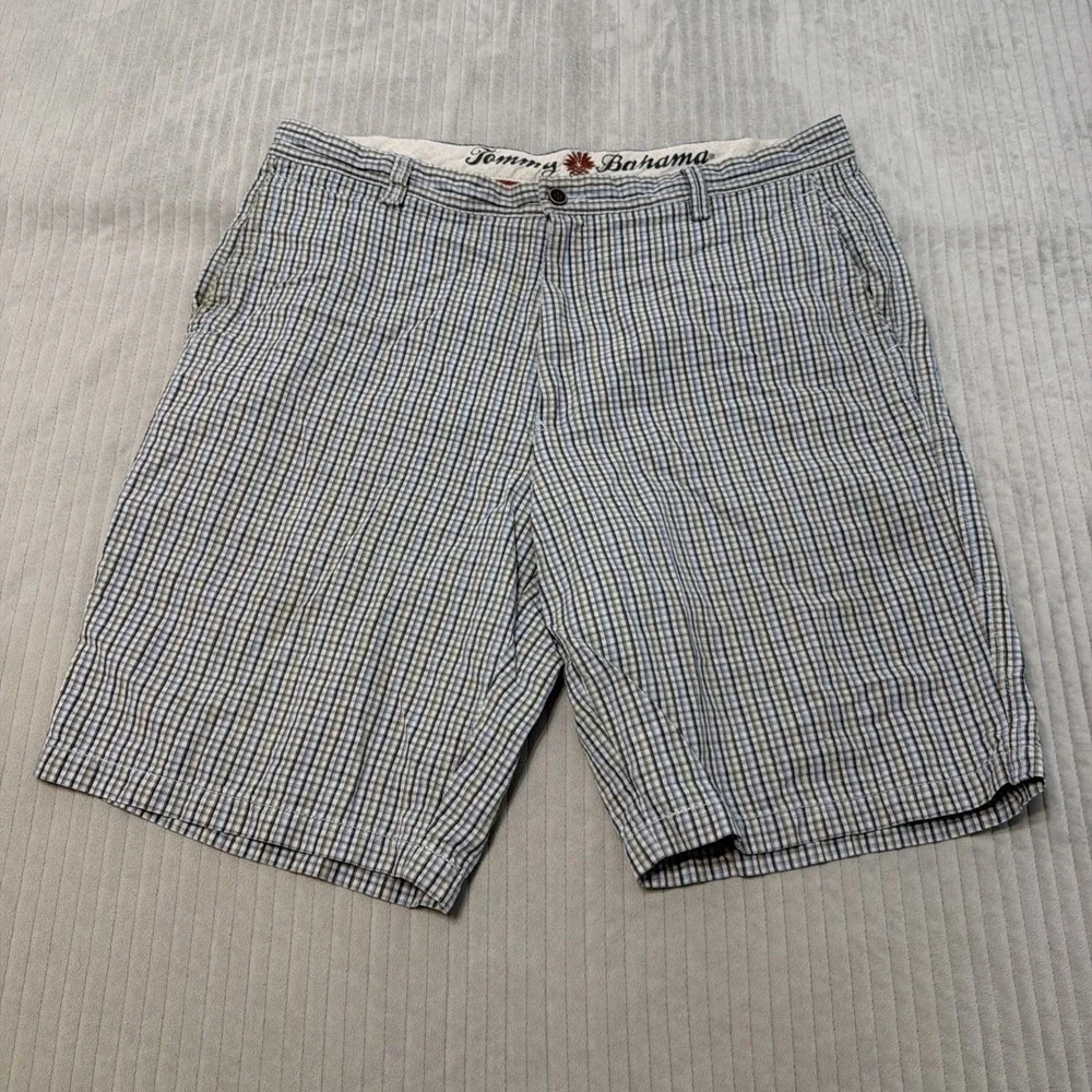 Tommy Bahama Linen Silk Shorts Mens Size 38 Paradise Nation Plaid Lightweight